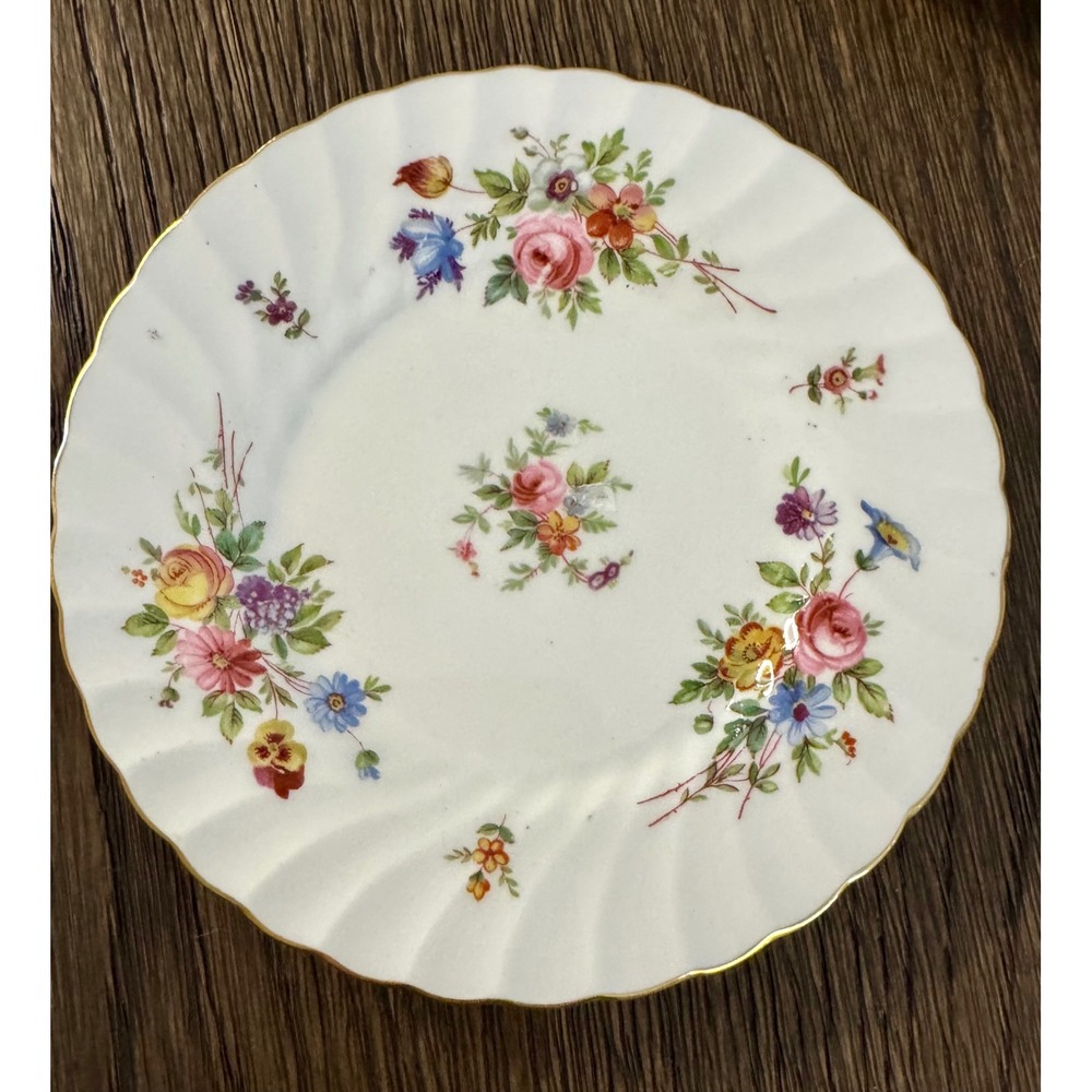 Mintons Marlow Floral Bone China Bread and Butter Plates Set of 5 Gold Trim 6"